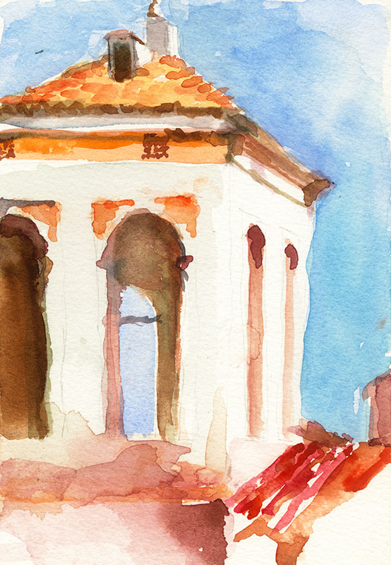 Terrace view, Piazza Mattei, Roma - Watercolor - 6in x 4in - 2008